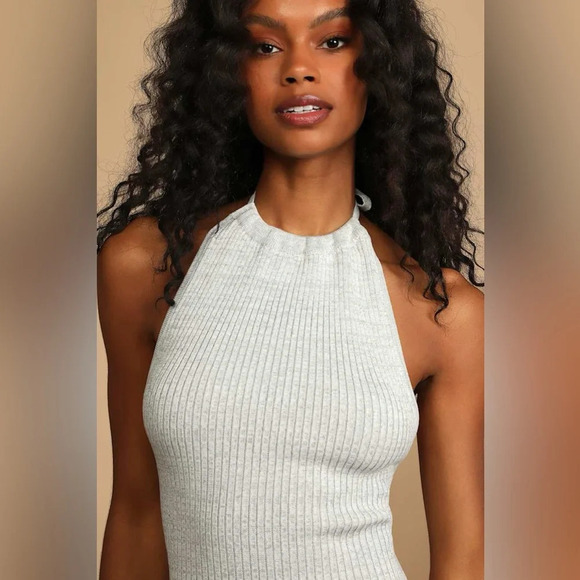 NWT Lulu’s 4th & Reckless Hanna Ribbed Bodycon Halter Dress in Grey Size M - Picture 4 of 15
